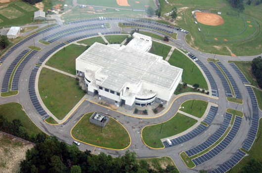 Aerial view of Christenberry Fieldhouse and surroundings