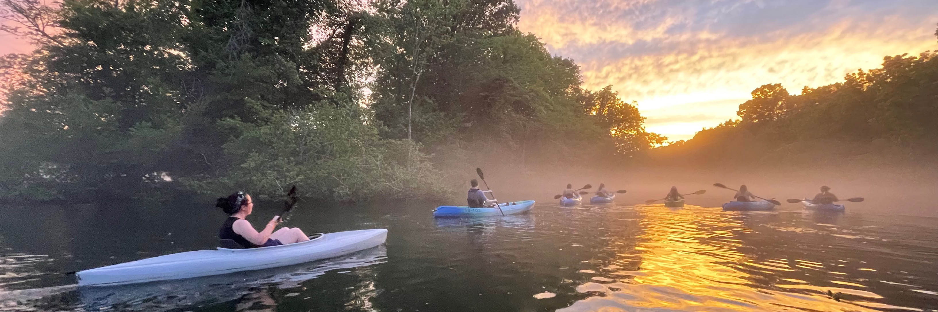 Students enjoy the full-moon kayak trip down the Augusta Canal