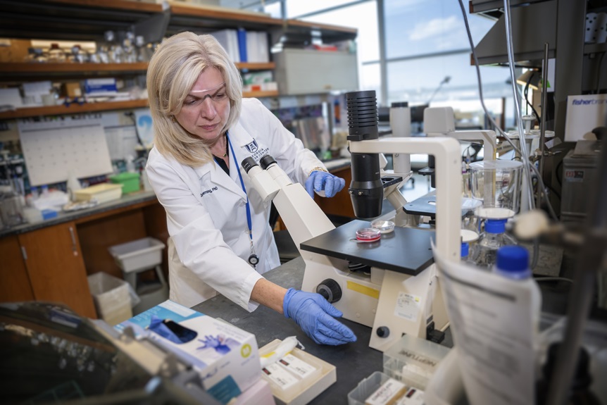 Dr. Munn's team member working in lab.
