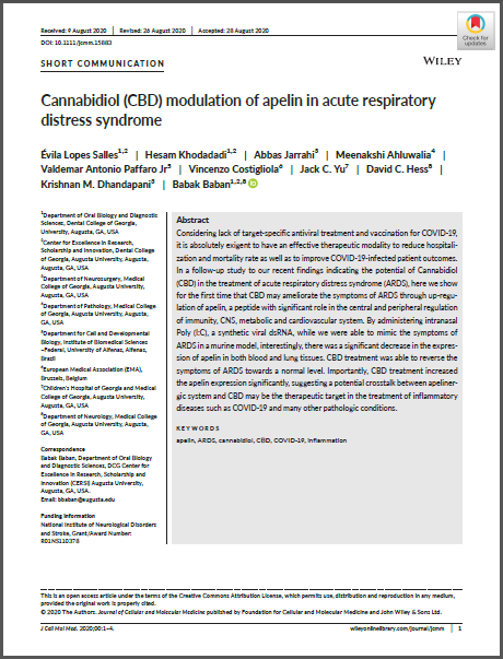 Screenshot: Cannabidiol (CBD) modulation of apelin in acute respiratory distress syndrome