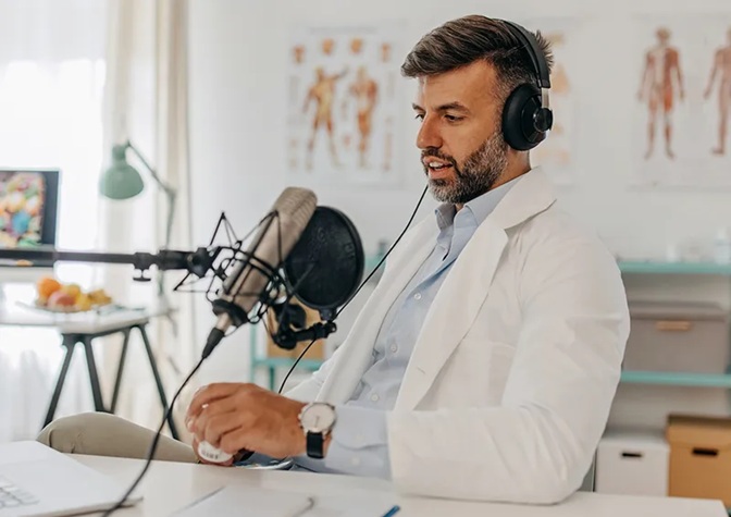 doctor talking into mic