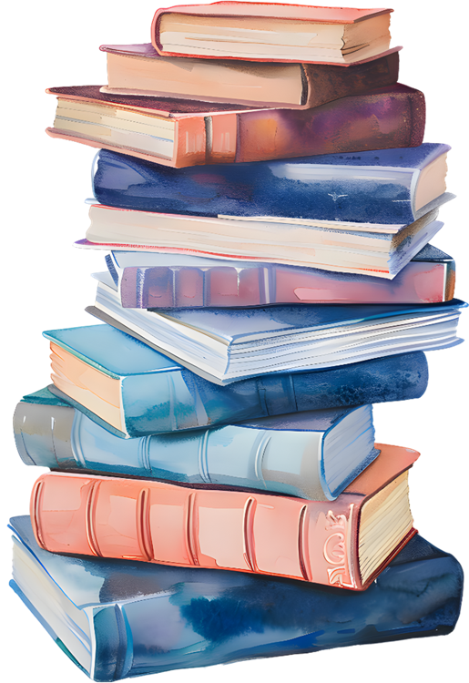 stack of watercolored books