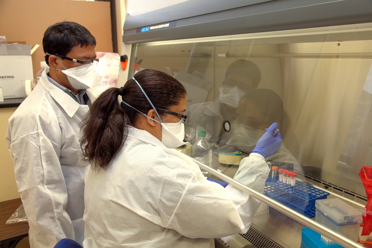 Two members of the Pathology lab working