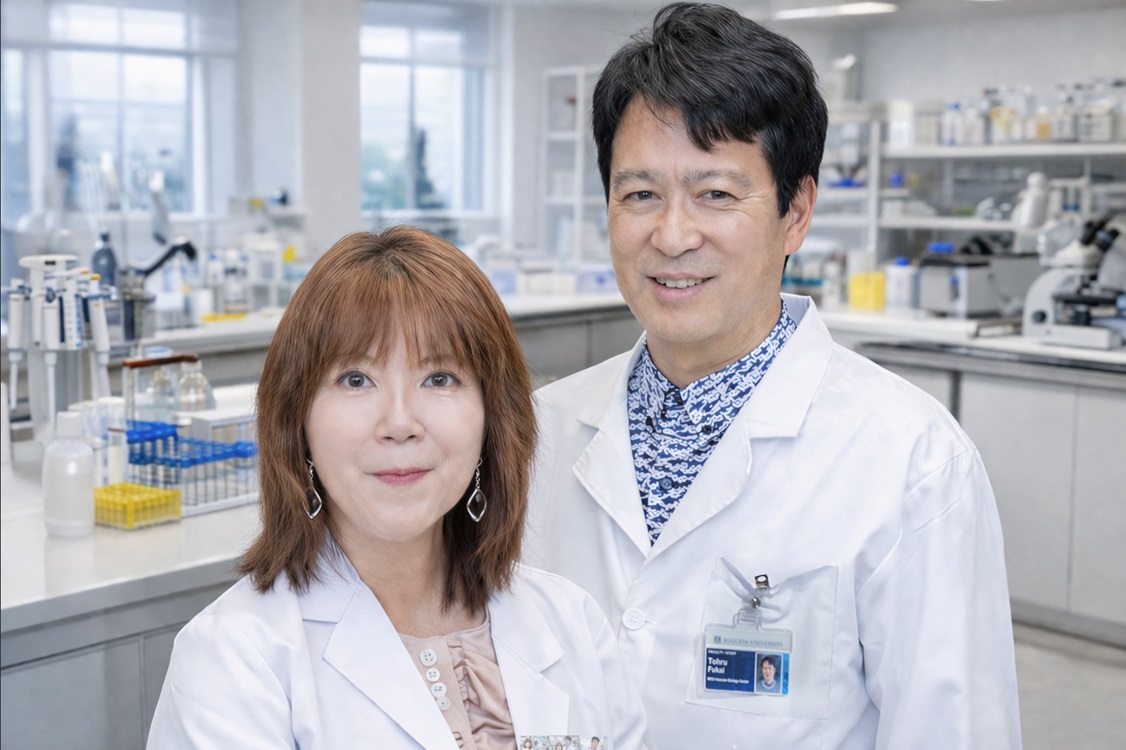 Drs. Tohru Fukai and Ushio Masuko-Fukai in a lab