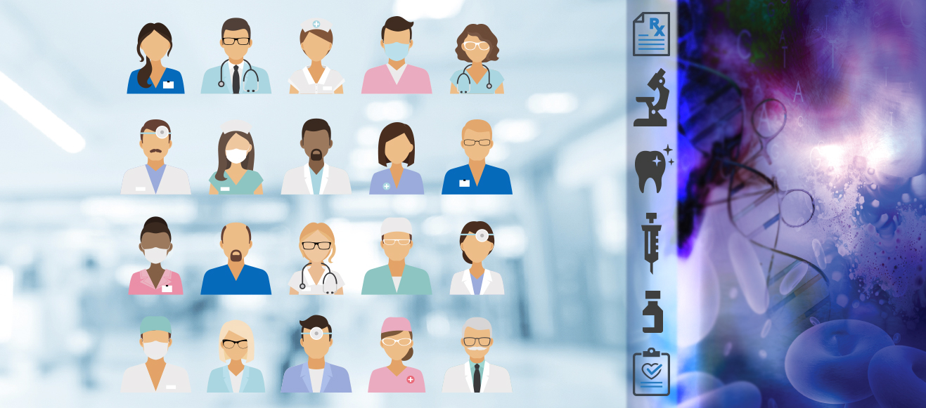 Medical Icons and icons of different medical professionals as a promo image
