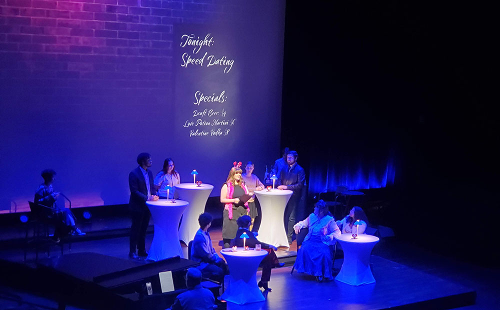 Performance on Stage Performance on stage with characters at tables