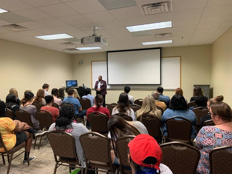 student presenting to group