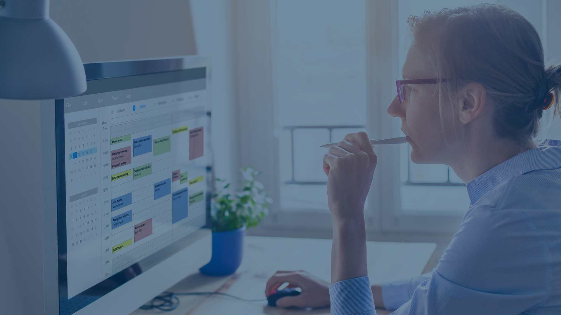 person viewing digital calendar