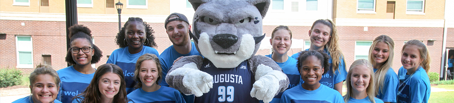Augustus with students on move-in day