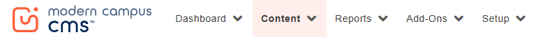 Screenshot of global navigation menu of Modern Campus CMS