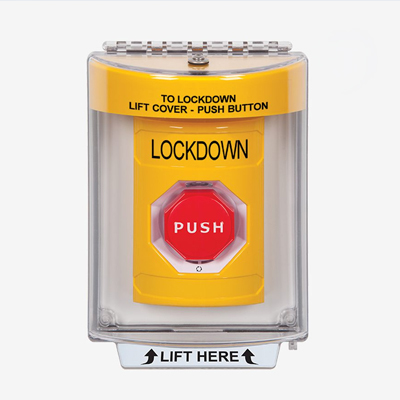 A large yellow lockdown button
