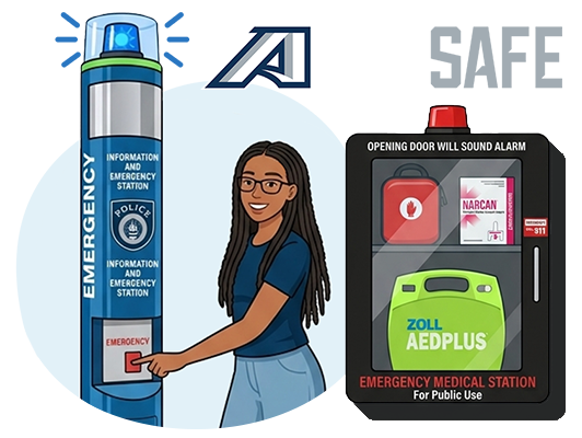 illustration of different safe stations across campus