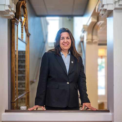 Provost Tomova in a sunlight hallway in Boykin Wright