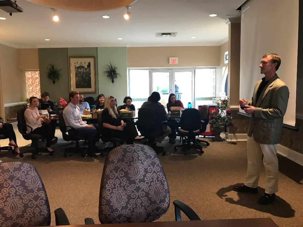 Students listen to former Augusta Mayor Deke Copenhaver