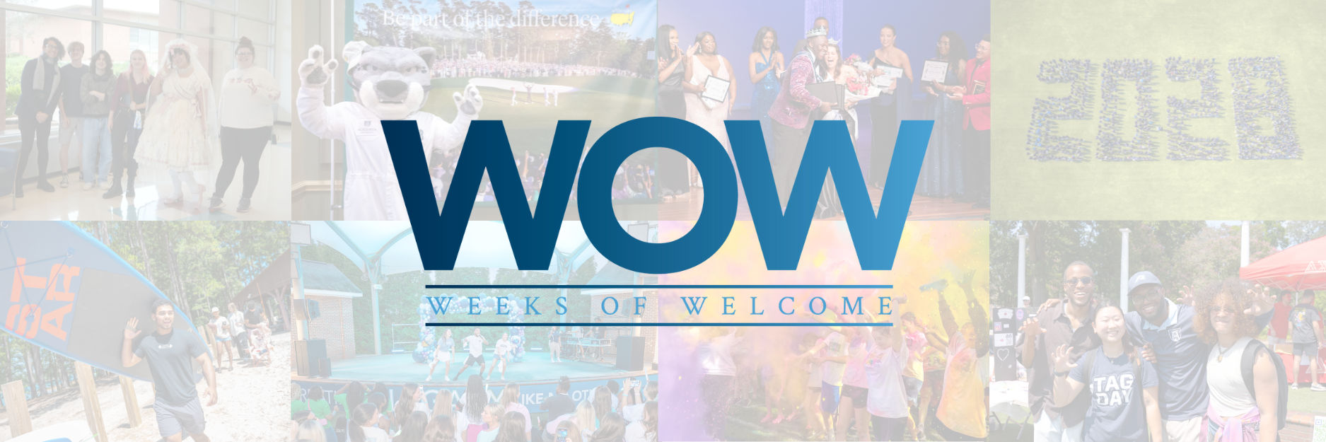 collage of event pics with "weeks of welcome 2025" layered over